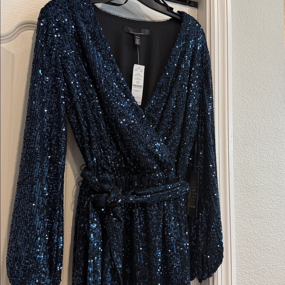 White House Black Market Navy Sequin Long Sleeve Dress